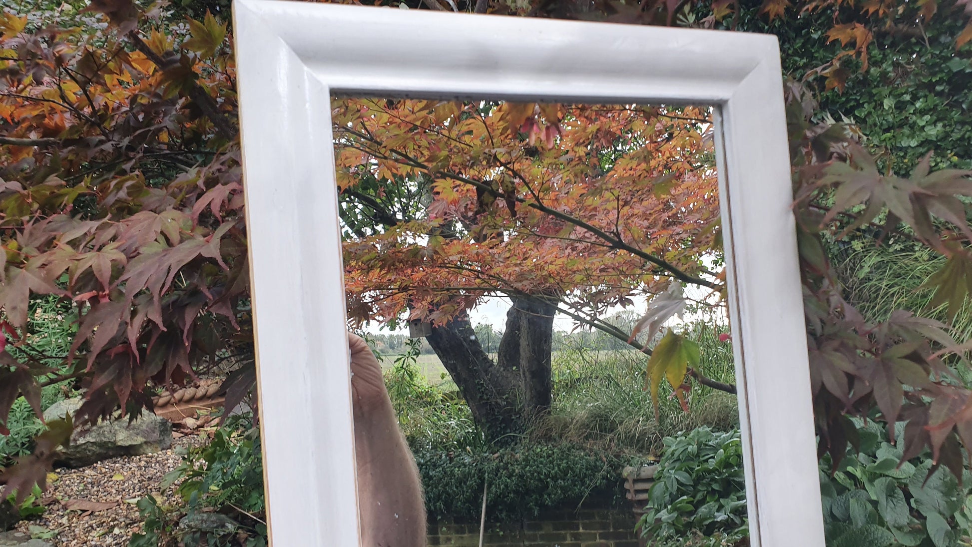 Vintage Painted Mirror in Farrow and Ball in ‘Ammonite’ Light Grey with Gold Highlights Hand Painted Bespoke Unique.