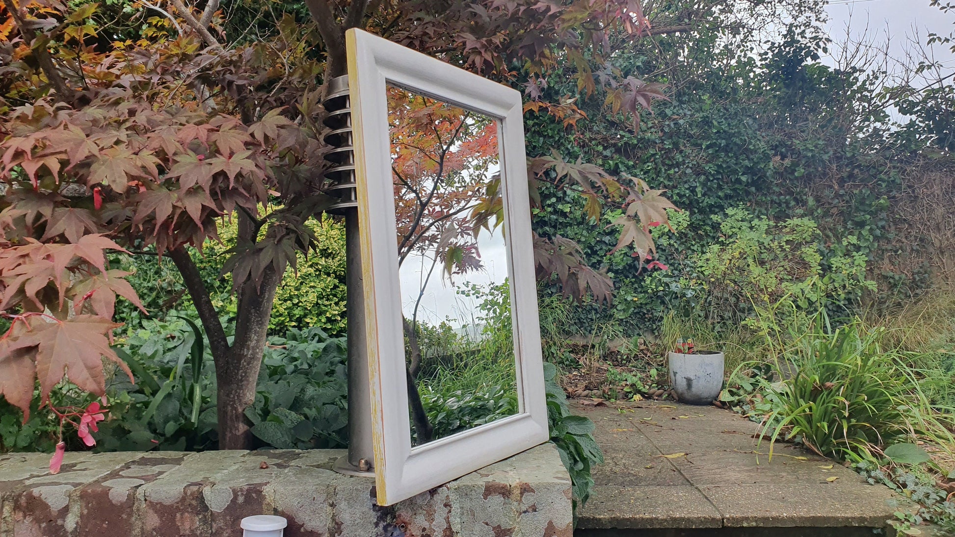 Vintage Painted Mirror in Farrow and Ball in ‘Ammonite’ Light Grey with Gold Highlights Hand Painted Bespoke Unique.