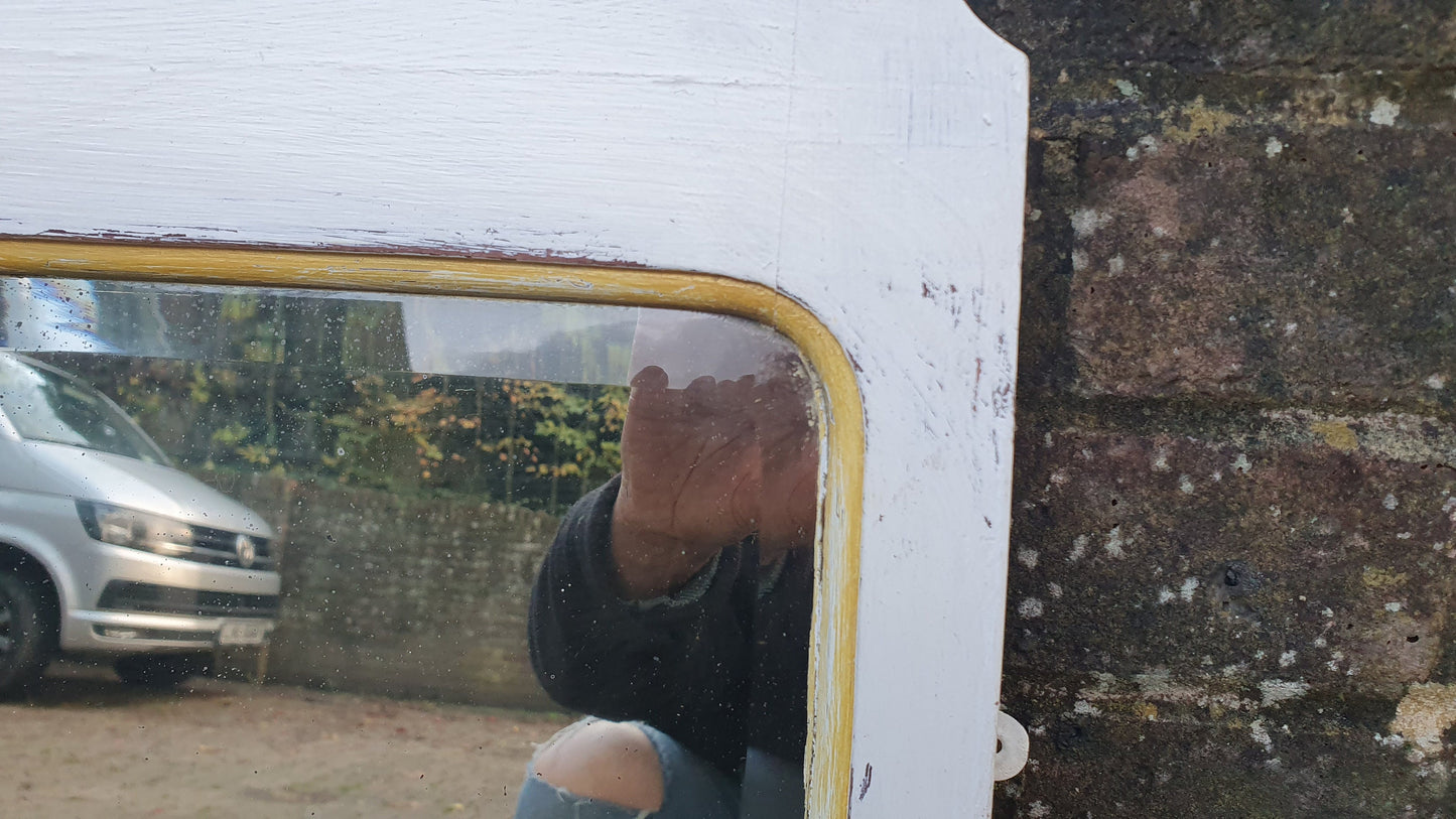 Vintage Painted Mahogany Shield Shape Mirror in Farrow and Ball Winborne White Gold Highlights.