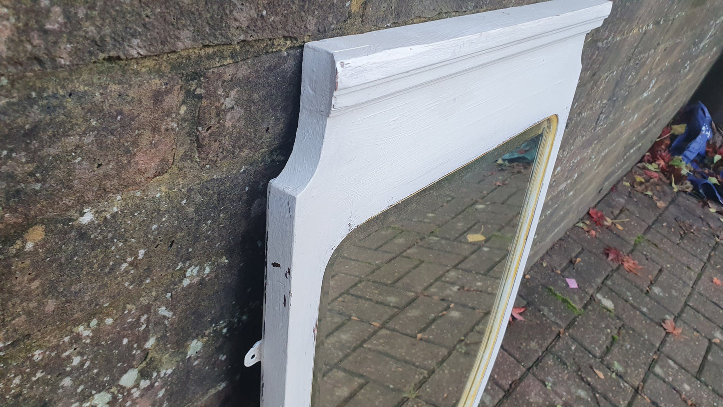 Vintage Painted Mahogany Shield Shape Mirror in Farrow and Ball Winborne White Gold Highlights.