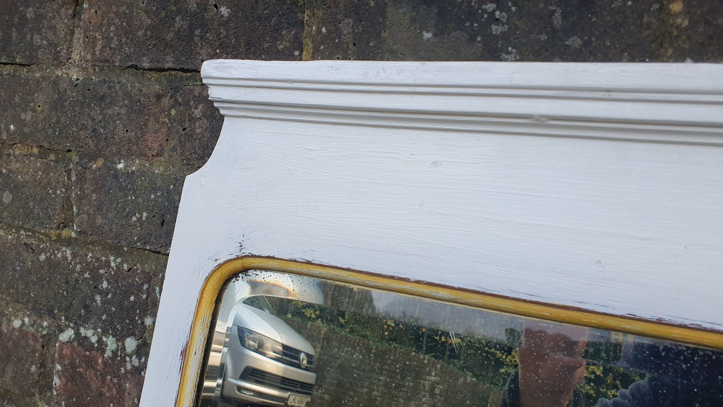 Vintage Painted Mahogany Shield Shape Mirror in Farrow and Ball Winborne White Gold Highlights.