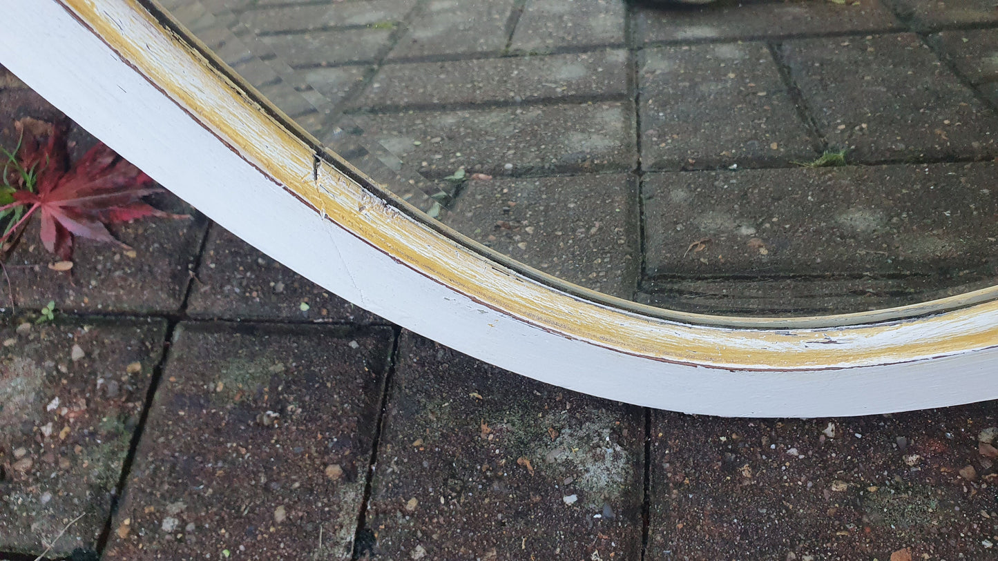 Vintage Painted Mahogany Shield Shape Mirror in Farrow and Ball Winborne White Gold Highlights.