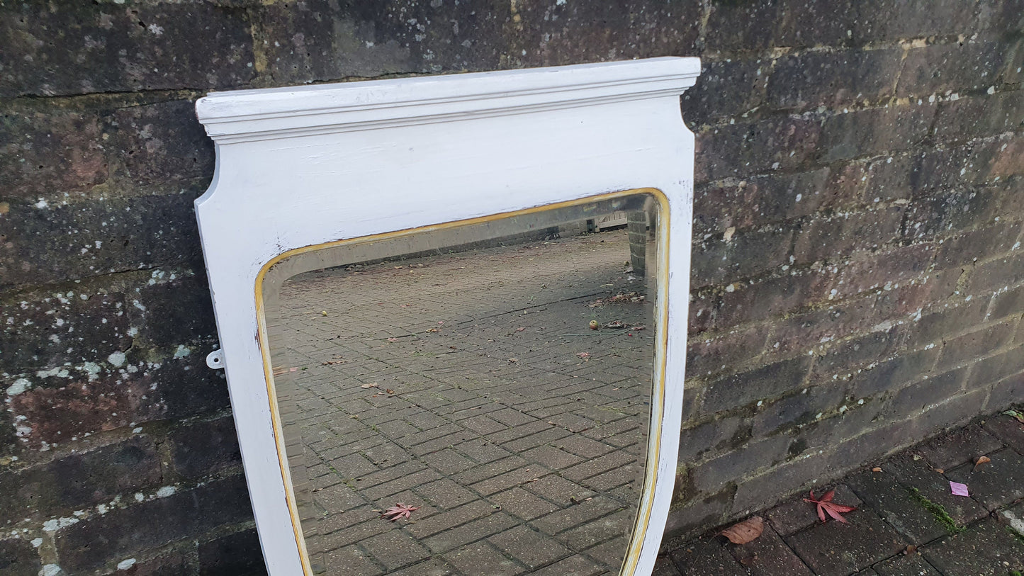 Vintage Painted Mahogany Shield Shape Mirror in Farrow and Ball Winborne White Gold Highlights.