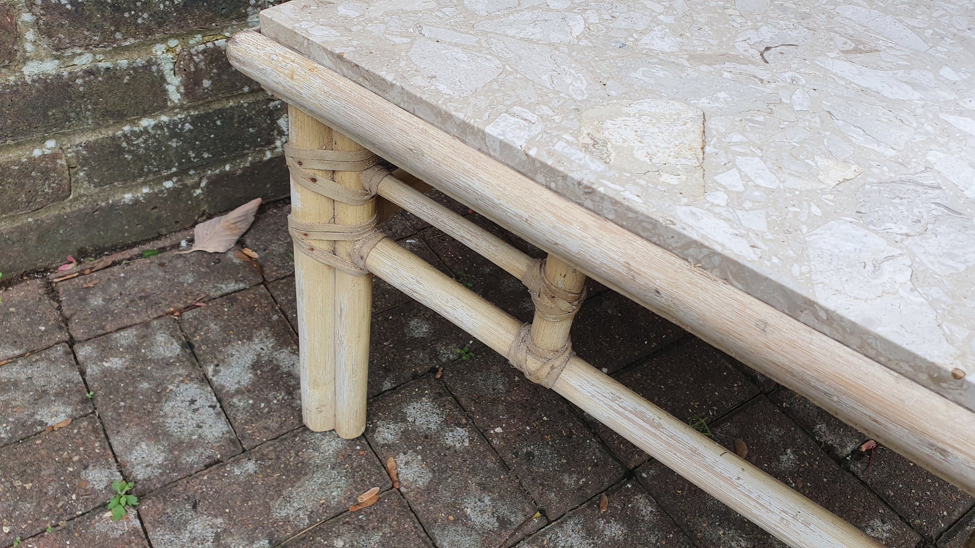 Vintage Painted Bamboo with Marble Top Coffee Table