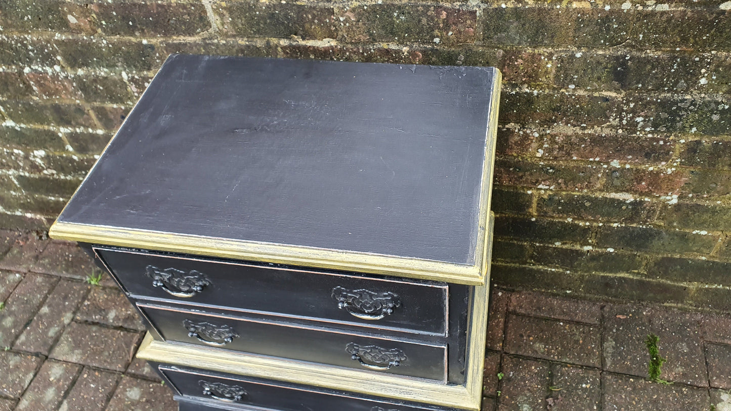 Vintage Occasional Bedside Chest of Drawers in Farrow and Ball ‘Pitch Black’ Cabriole Legs