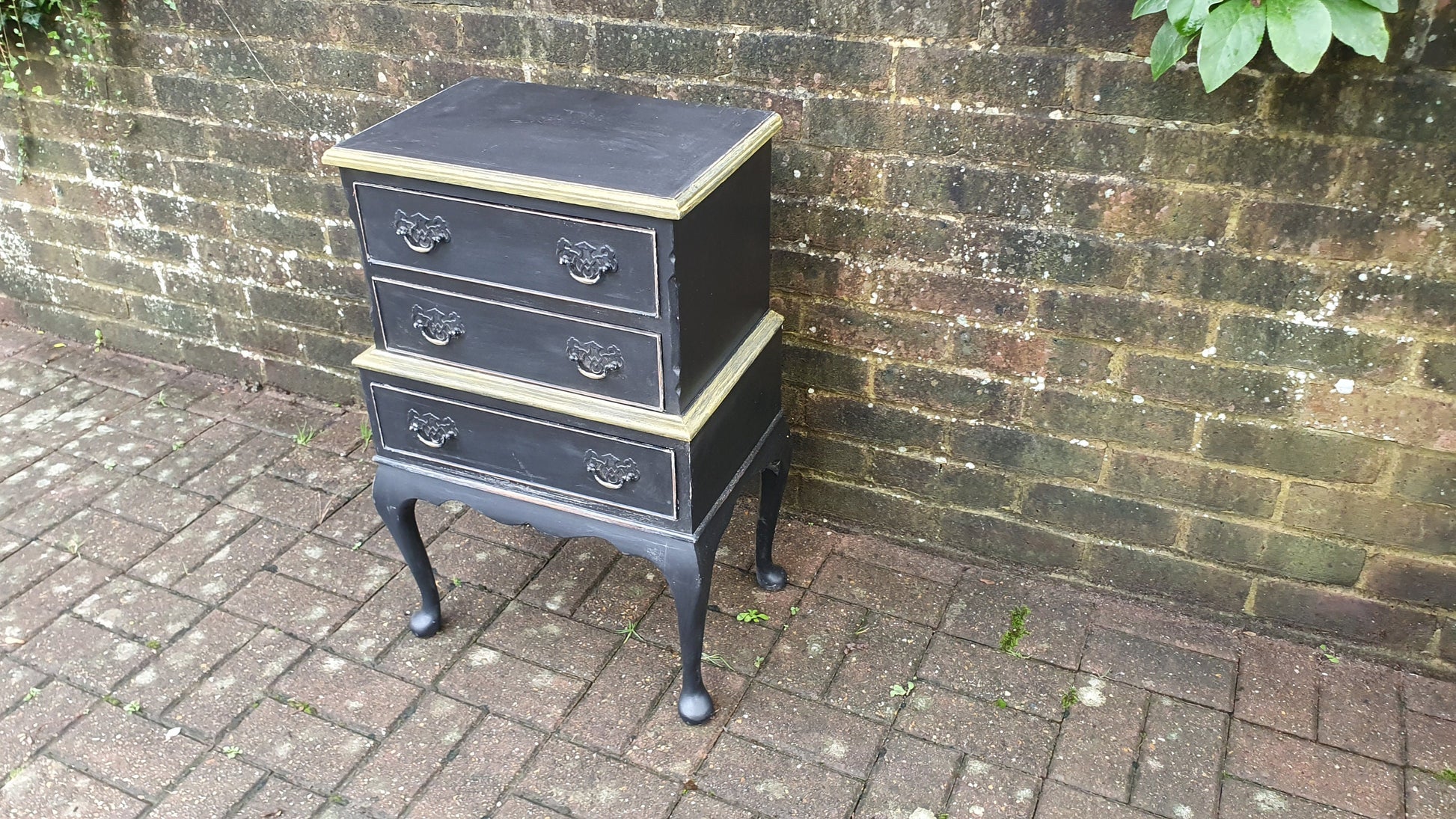 Vintage Occasional Bedside Chest of Drawers in Farrow and Ball ‘Pitch Black’ Cabriole Legs