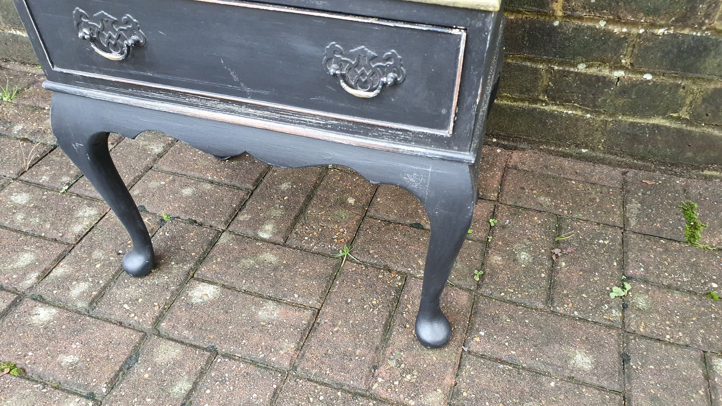 Vintage Occasional Bedside Chest of Drawers in Farrow and Ball ‘Pitch Black’ Cabriole Legs