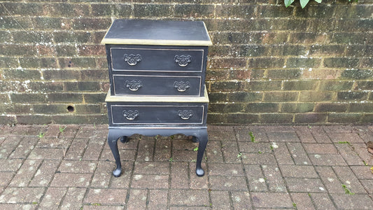 Vintage Occasional Bedside Chest of Drawers in Farrow and Ball ‘Pitch Black’ Cabriole Legs