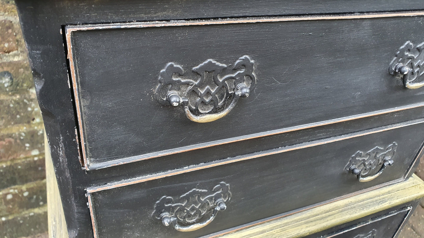 Vintage Occasional Bedside Chest of Drawers in Farrow and Ball ‘Pitch Black’ Cabriole Legs