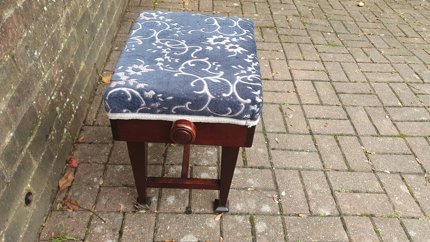 Stunning Vintage Newly Upholstered Edwardian Piano Stool Adjustable Height.