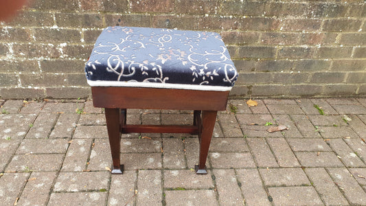 Stunning Vintage Newly Upholstered Edwardian Piano Stool Adjustable Height.