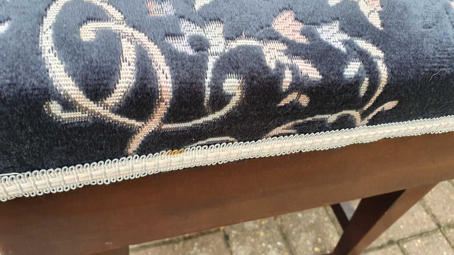 Stunning Vintage Newly Upholstered Edwardian Piano Stool Adjustable Height.