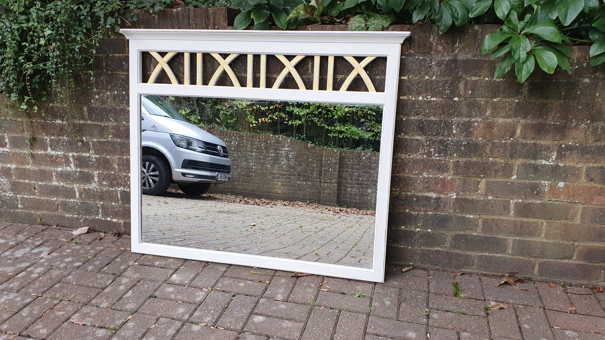 Superb Large Hand Painted Mirror Wall or Over Mantel in Farrow and Ball Gold Highlights.