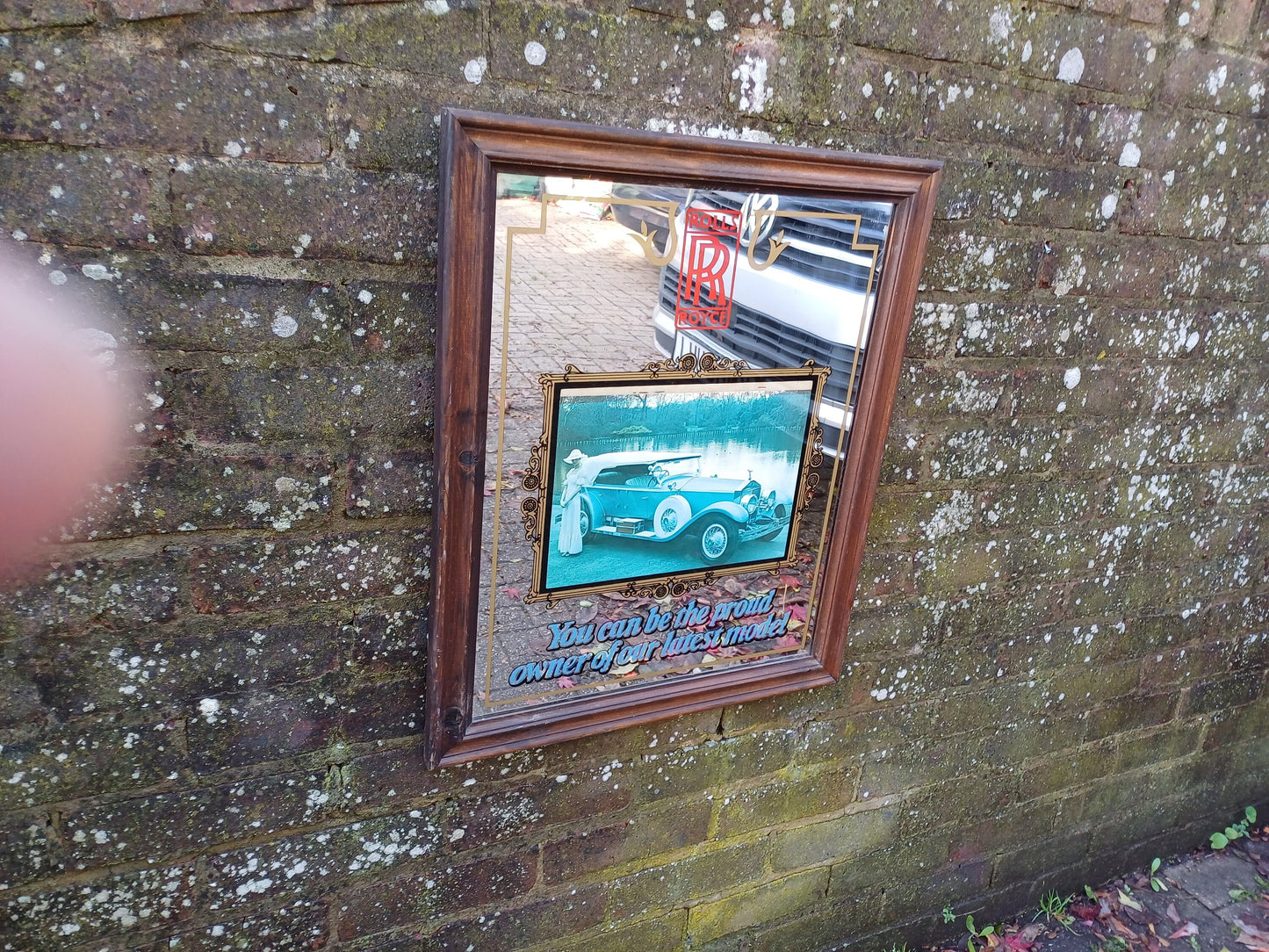 Large Quirky Vintage Retro Rolls Royce Mirror Car Automobilia.