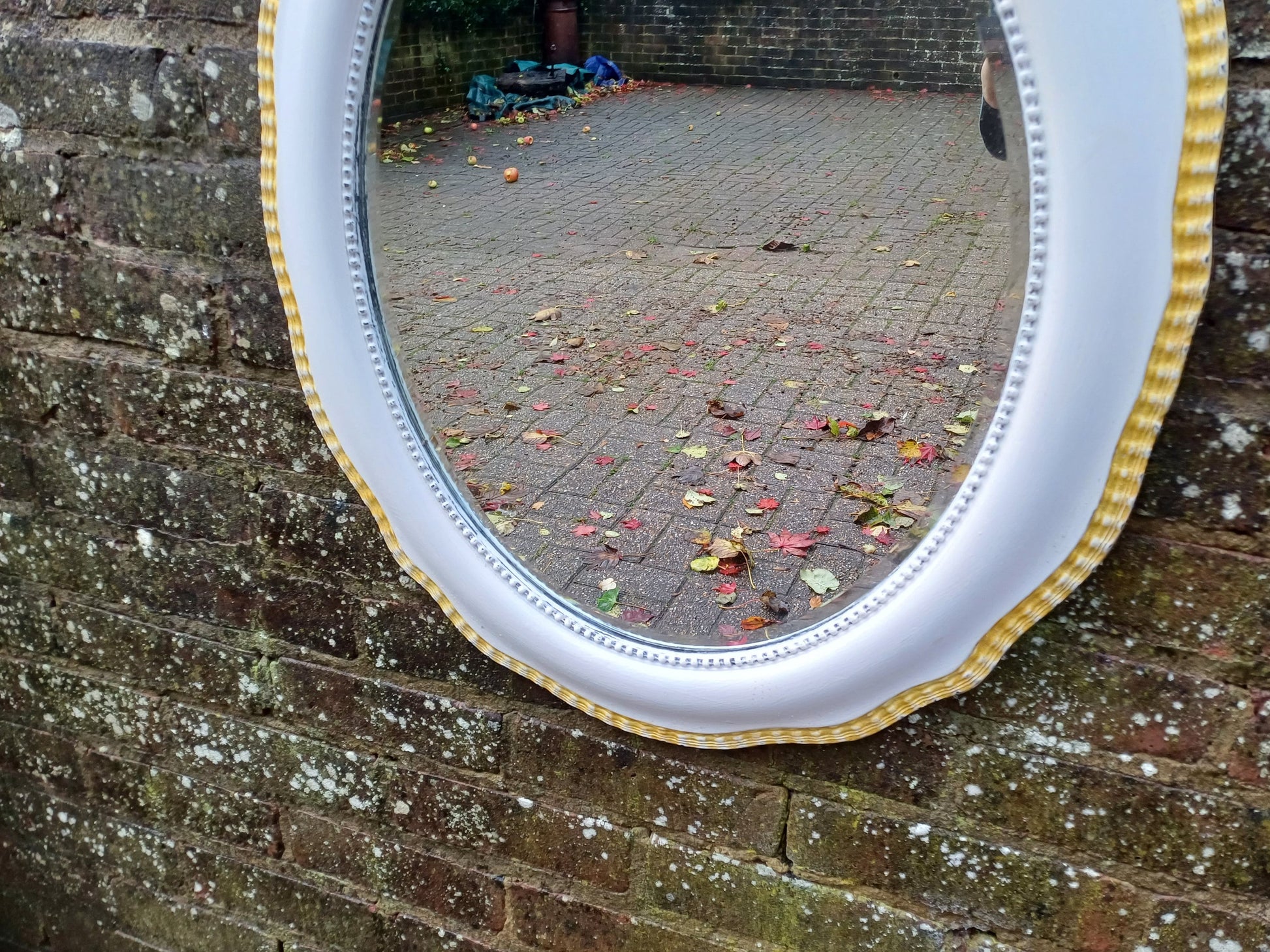 Vintage Painted Bespoke Wall Mirror in Farrow and Ball Wimborne White Gold Highlights.