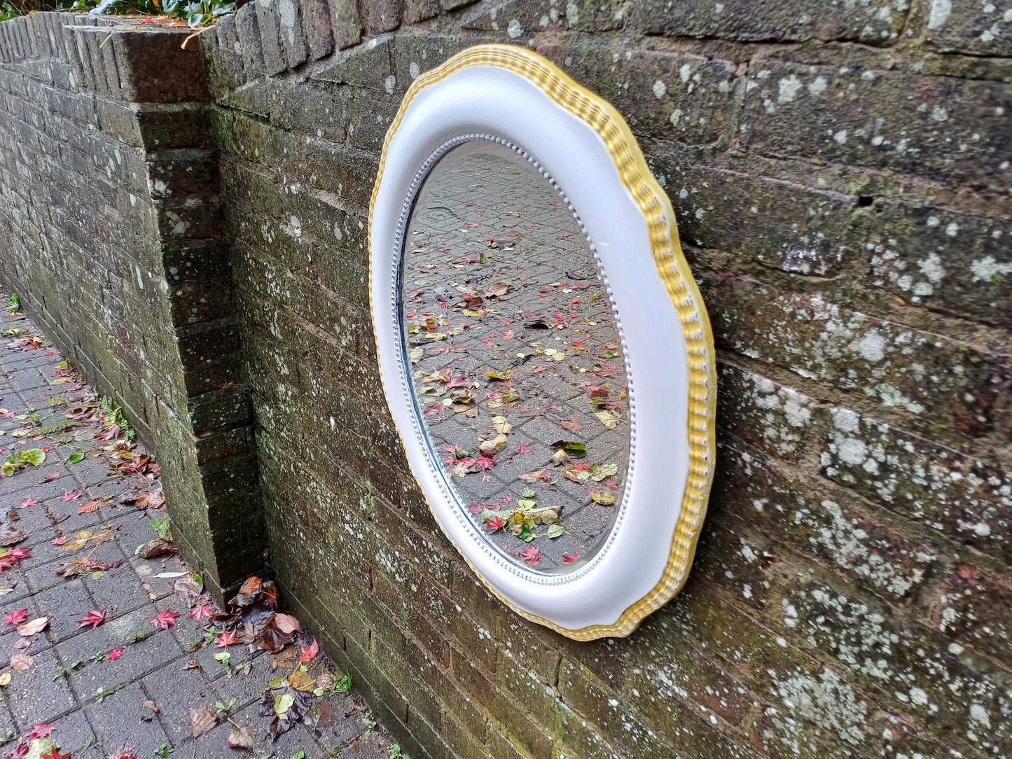 Vintage Painted Bespoke Wall Mirror in Farrow and Ball Wimborne White Gold Highlights.