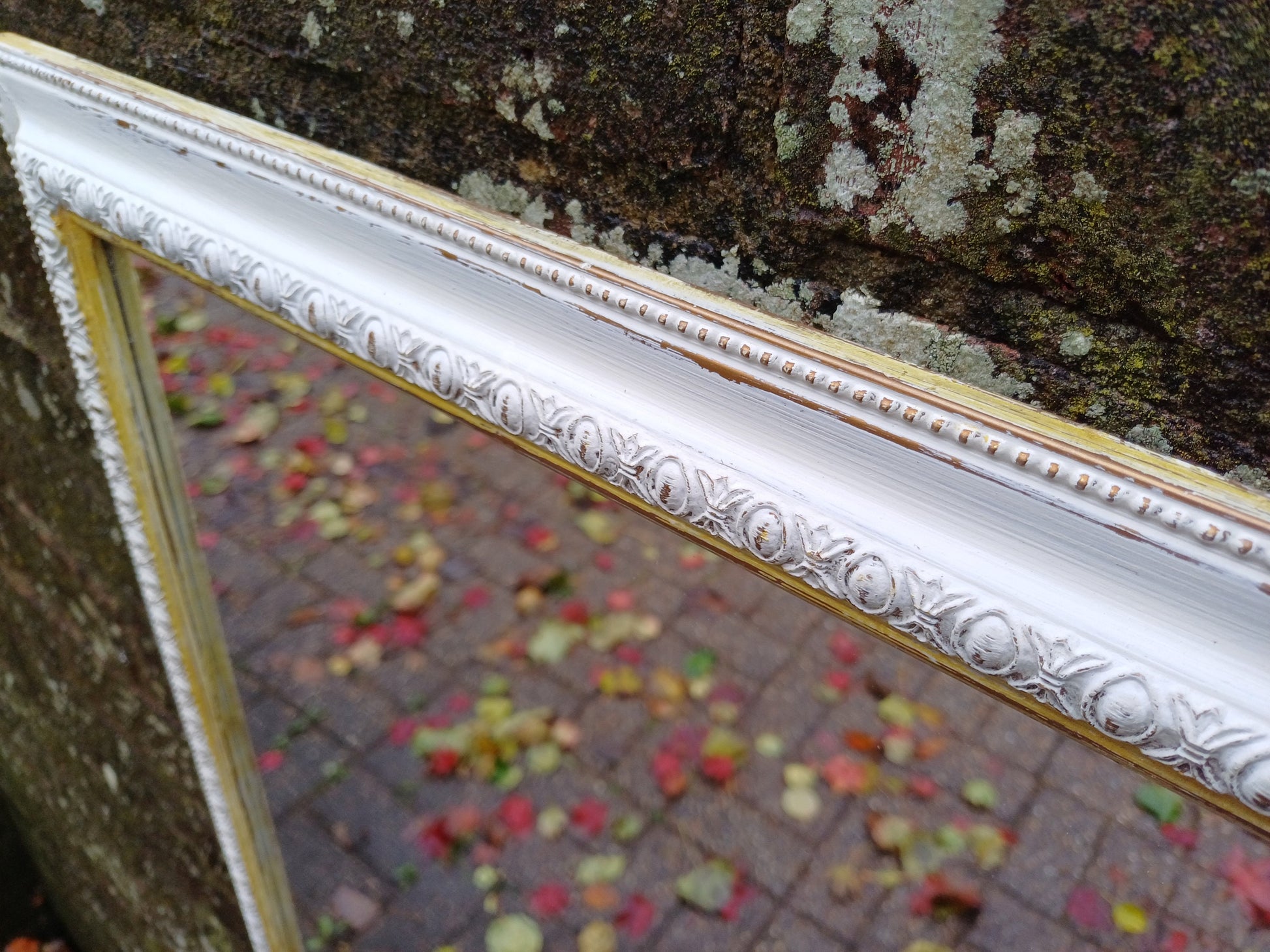 Vintage Painted Bespoke Wall Mirror in Farrow and Ball White Tie Gold Highlights