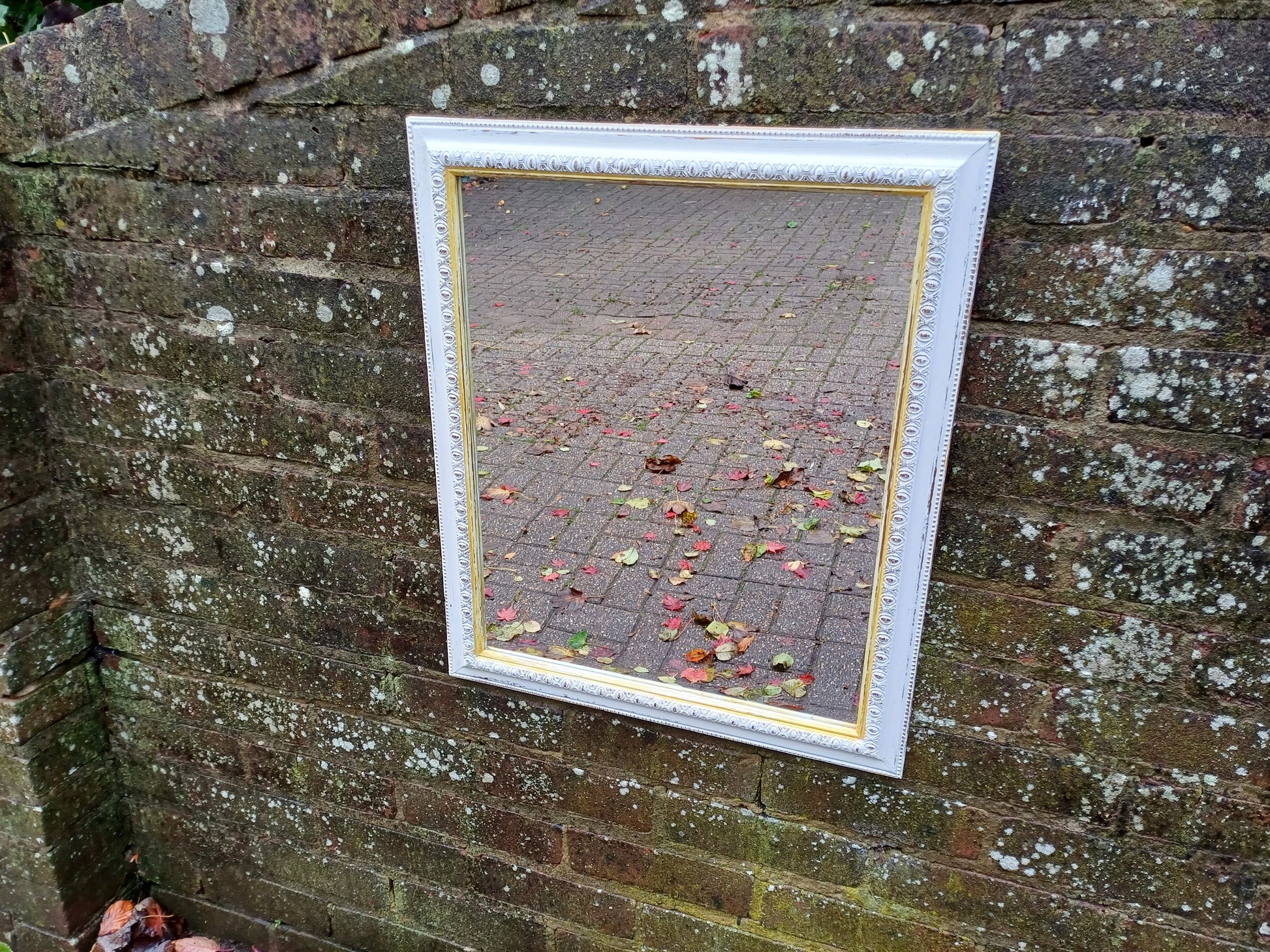 Vintage Painted Bespoke Wall Mirror in Farrow and Ball White Tie Gold Highlights
