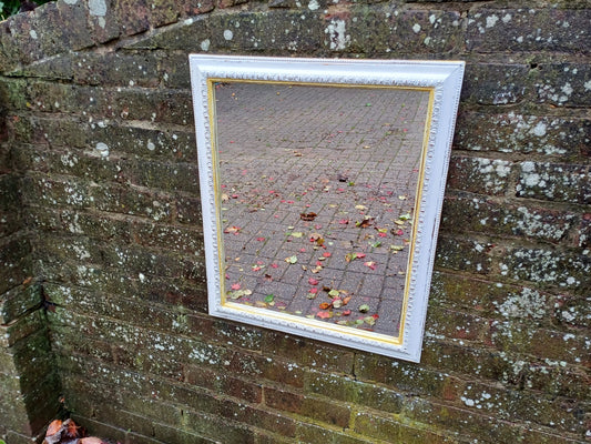 Vintage Painted Bespoke Wall Mirror in Farrow and Ball White Tie Gold Highlights
