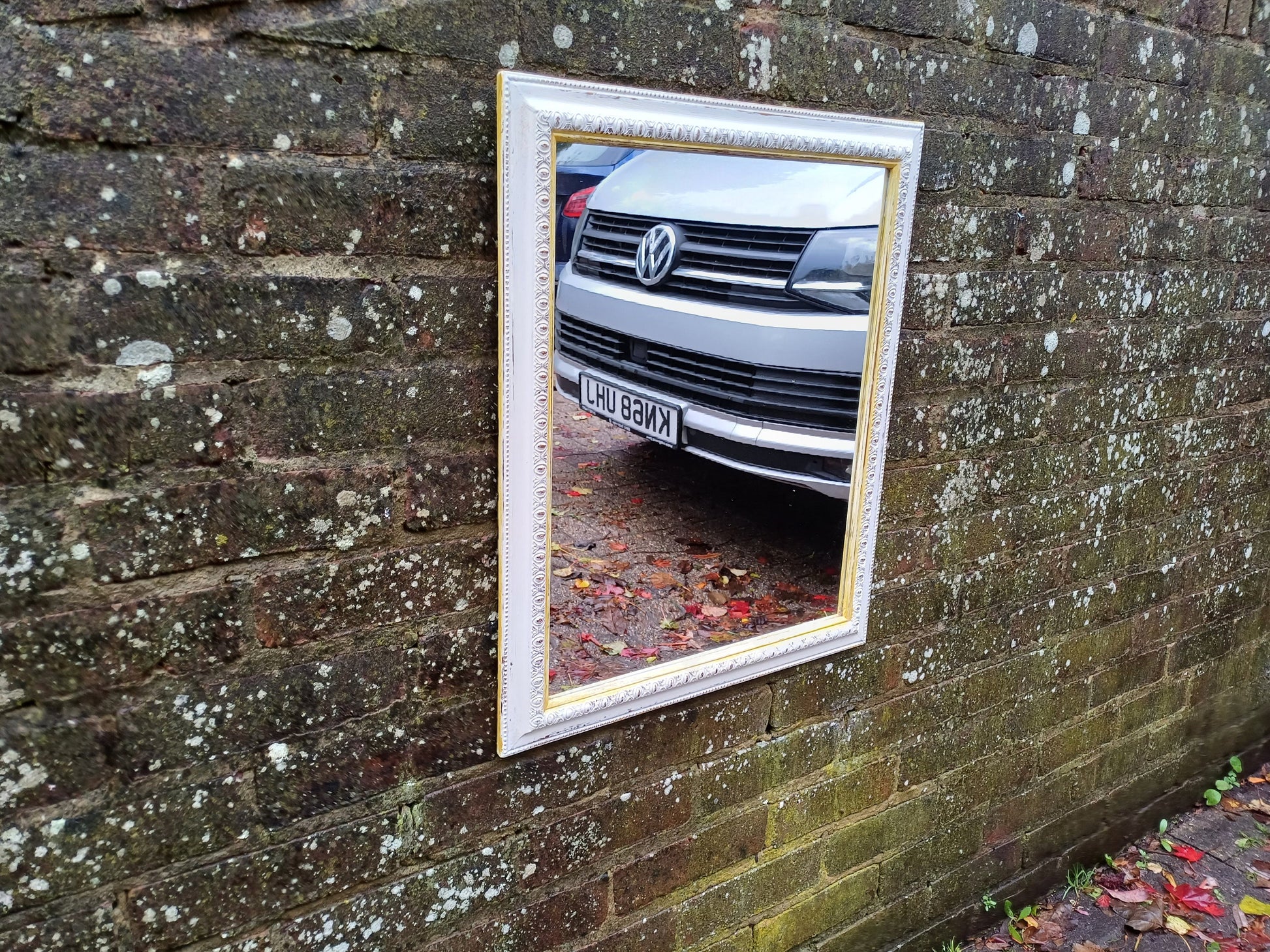 Vintage Painted Bespoke Wall Mirror in Farrow and Ball White Tie Gold Highlights