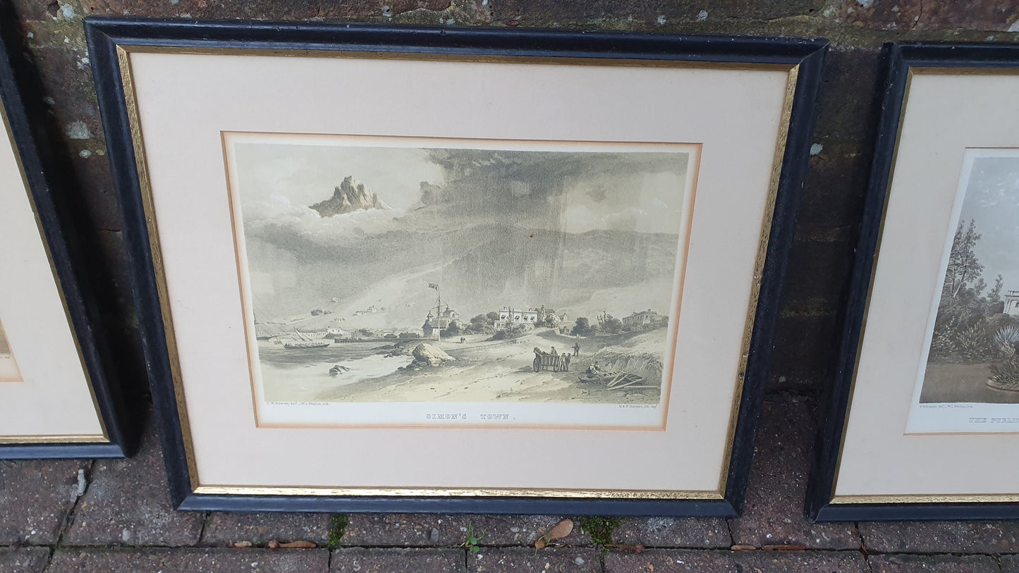 Trio Lithographic prints of TW Bowler paintings - Cape Town, mid 1800s (Simon's Town, The Government House, The Public Library and Museum)