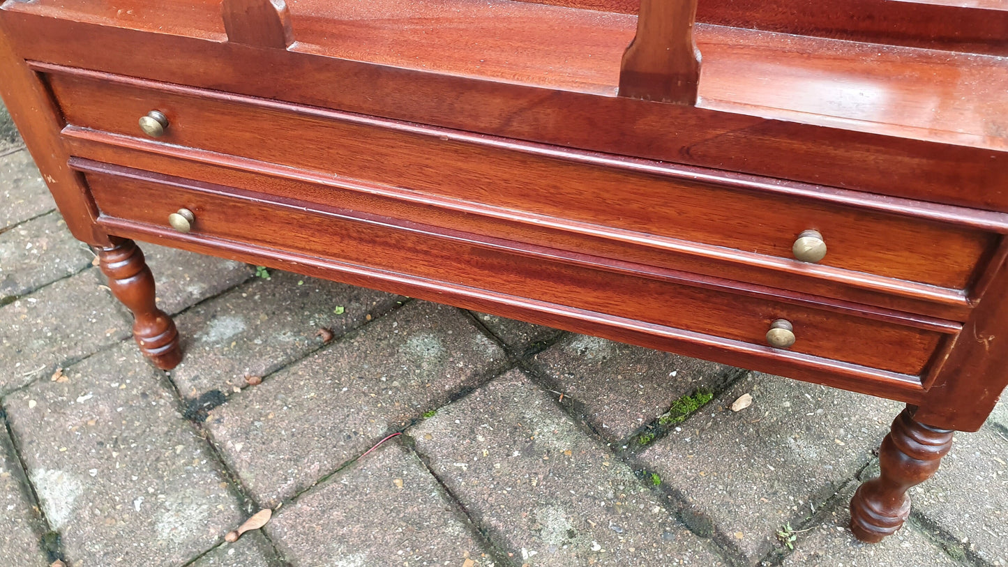 Teak Magazine Rack Canterbury Two Drawers.
