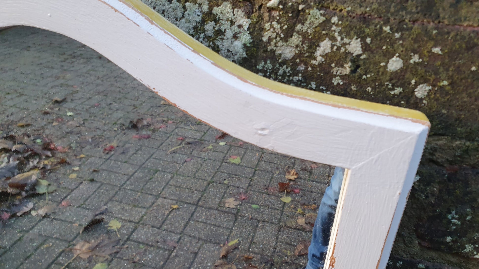 Vintage Painted Mirror in Farrow and Ball in ‘Ammonite’ Light Grey with Gold Highlights Hand Painted Bespoke Unique