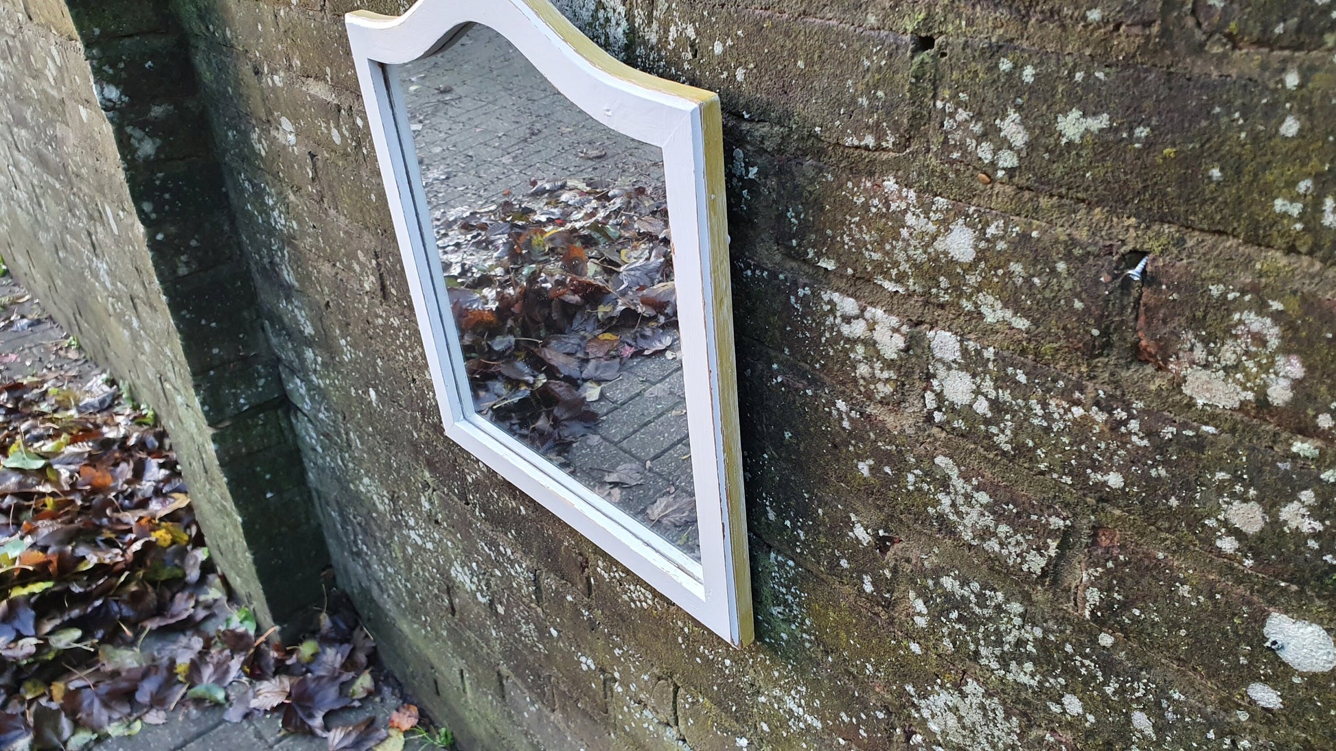 Vintage Painted Mirror in Farrow and Ball in ‘Ammonite’ Light Grey with Gold Highlights Hand Painted Bespoke Unique