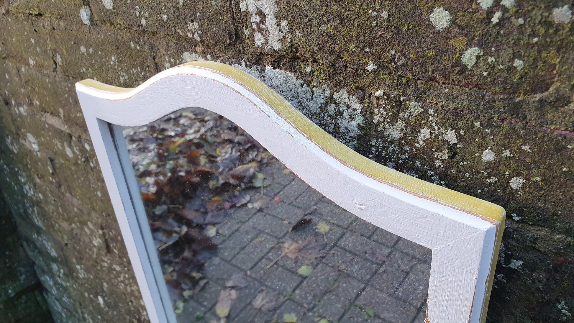 Vintage Painted Mirror in Farrow and Ball in ‘Ammonite’ Light Grey with Gold Highlights Hand Painted Bespoke Unique