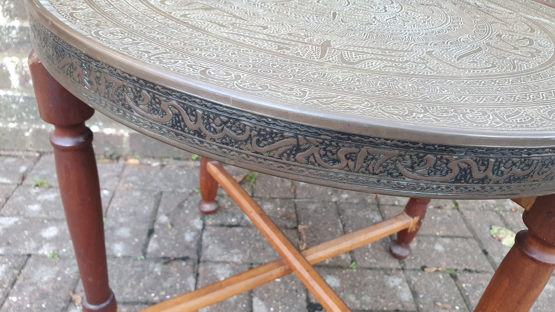Large Vintage Hardwood and Brass Benares Coffee Occasional table
