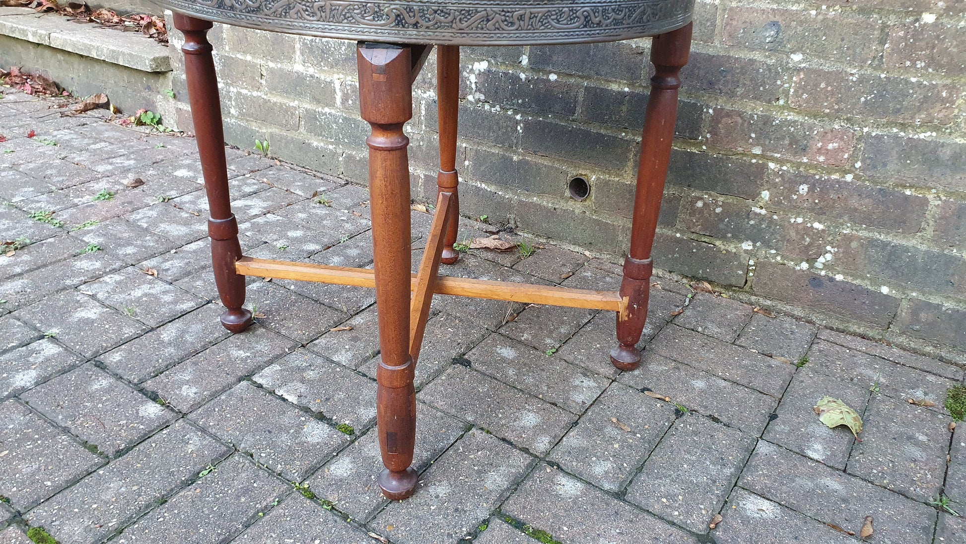 Large Vintage Hardwood and Brass Benares Coffee Occasional table