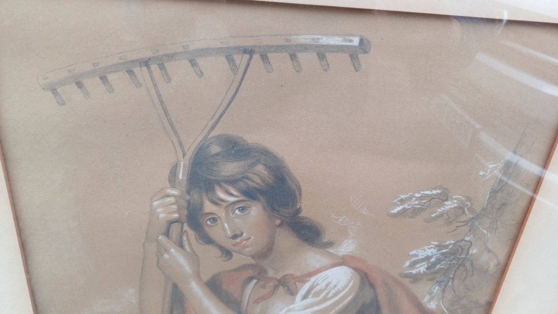 Large Vintage Hand Tinted Print Woman Gardening Jacob Thompson.
