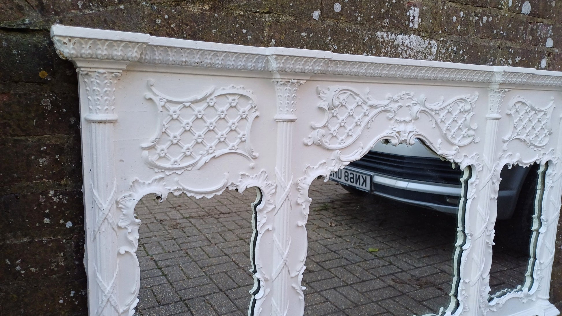 Huge Ornate Painted Victorian Over Mantel Mantle Mirror.