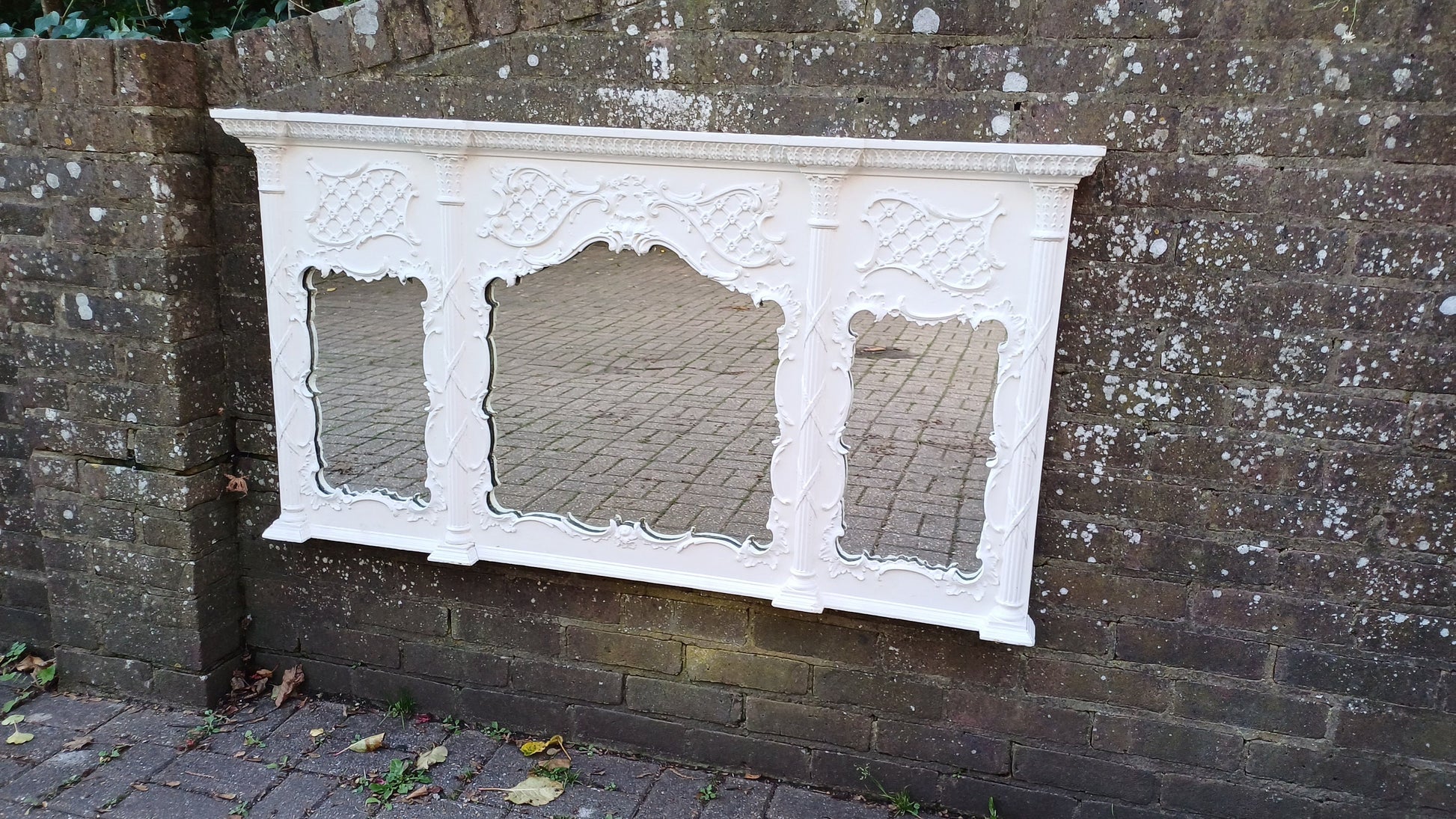 Huge Ornate Painted Victorian Over Mantel Mantle Mirror.