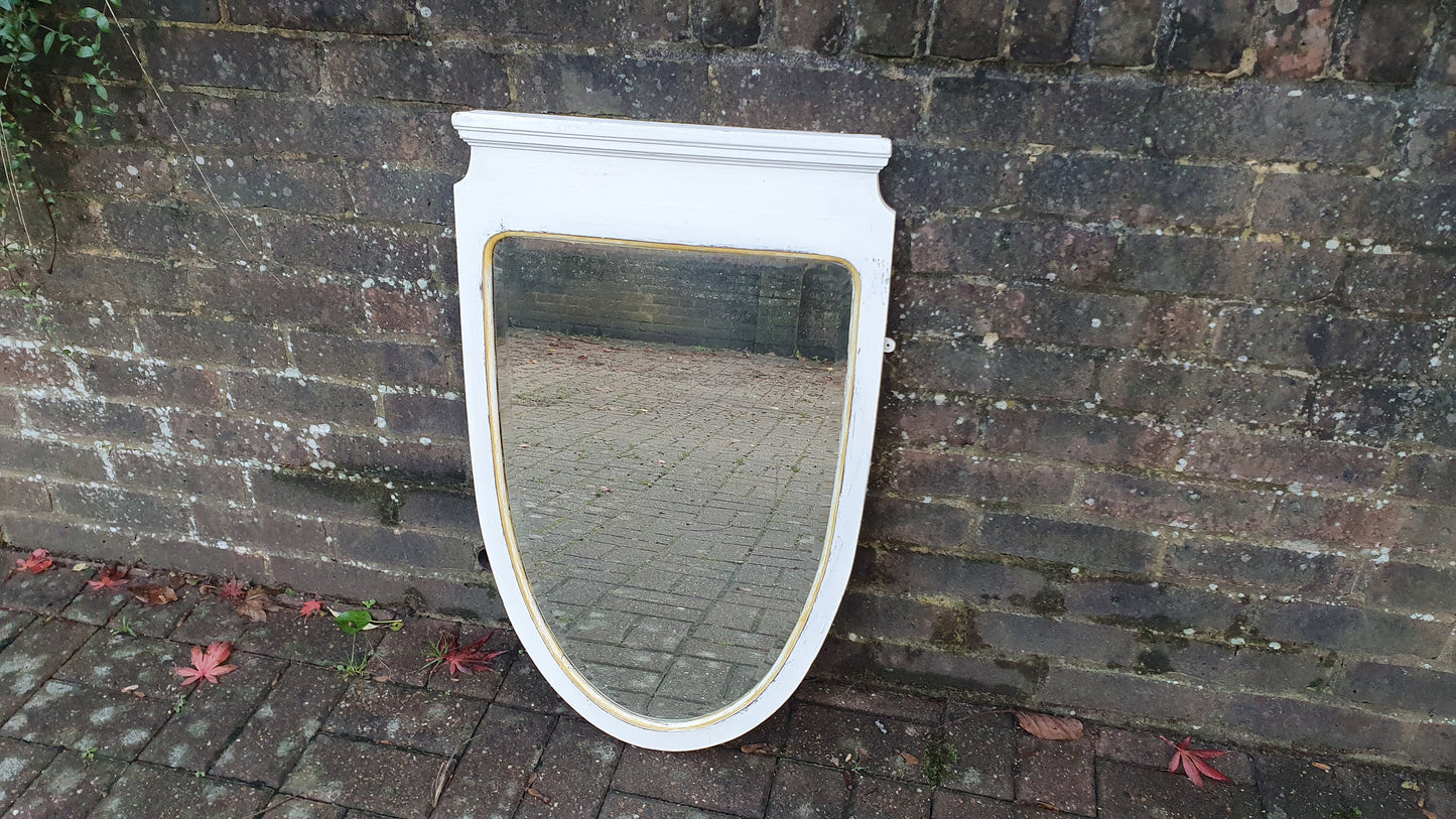 Vintage Painted Mahogany Shield Shape Mirror in Farrow and Ball Winborne White Gold Highlights.