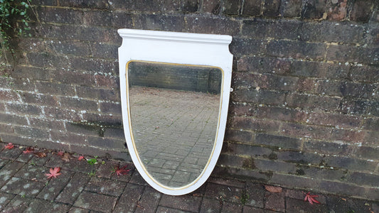Vintage Painted Mahogany Shield Shape Mirror in Farrow and Ball Winborne White Gold Highlights.