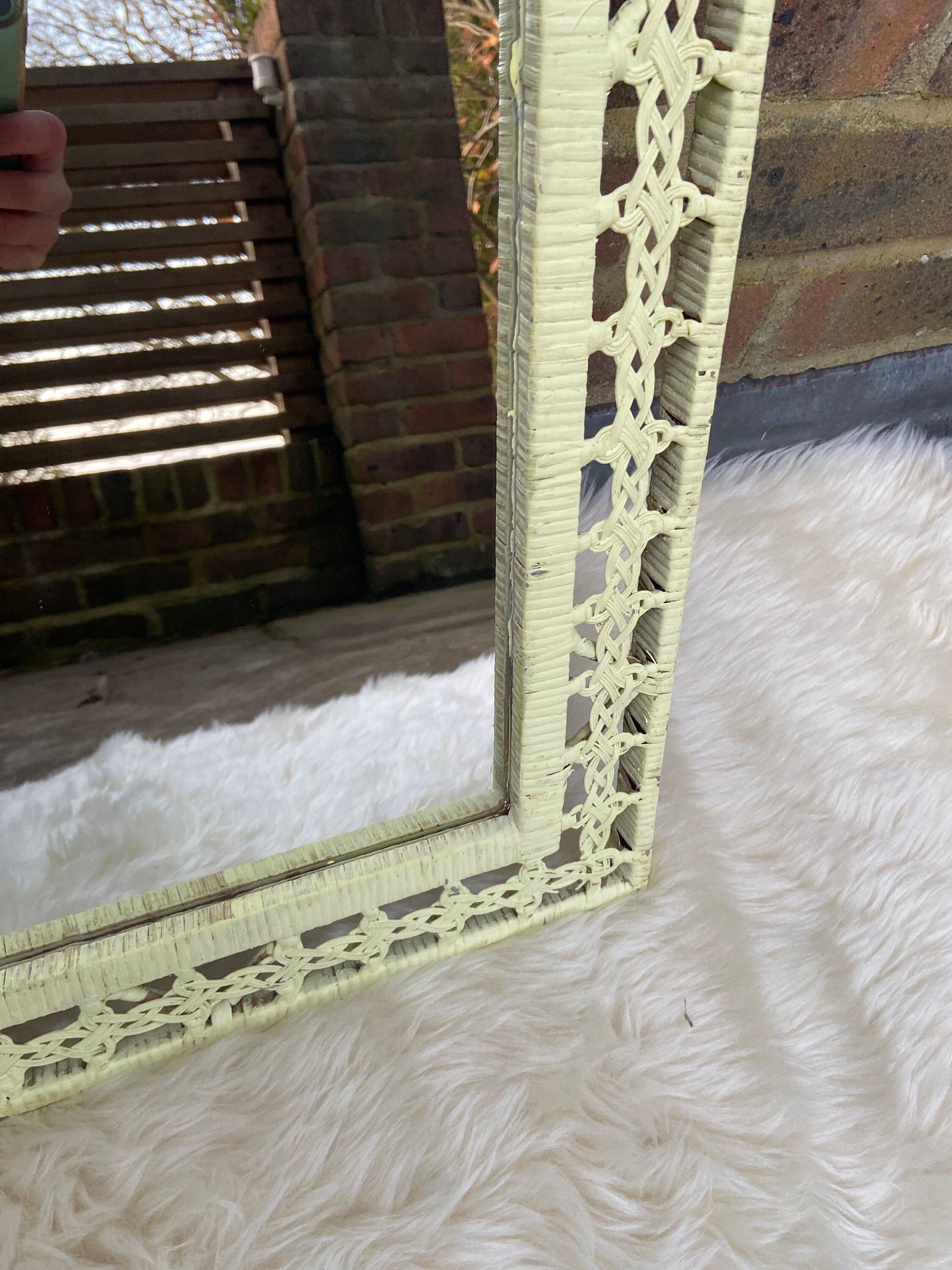 Authentic Painted Vintage Rattan Mirror - light yellow (43cm x 53cm)
