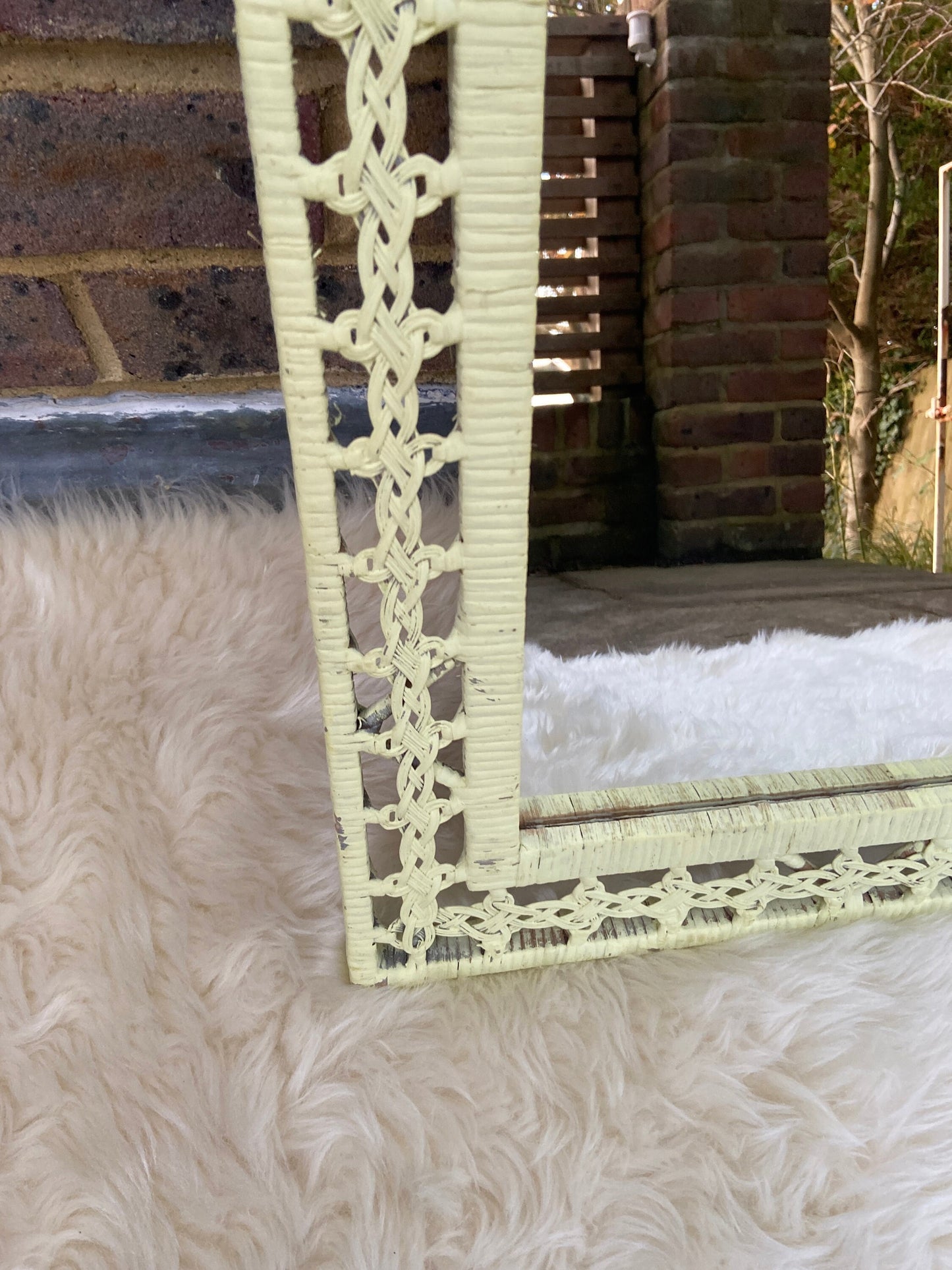 Authentic Painted Vintage Rattan Mirror - light yellow (43cm x 53cm)