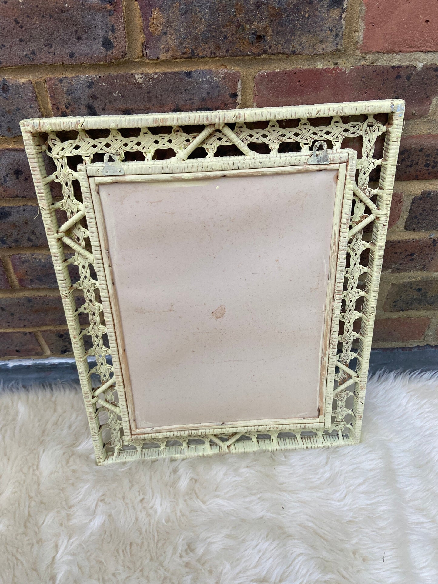 Authentic Painted Vintage Rattan Mirror - light yellow (43cm x 53cm)