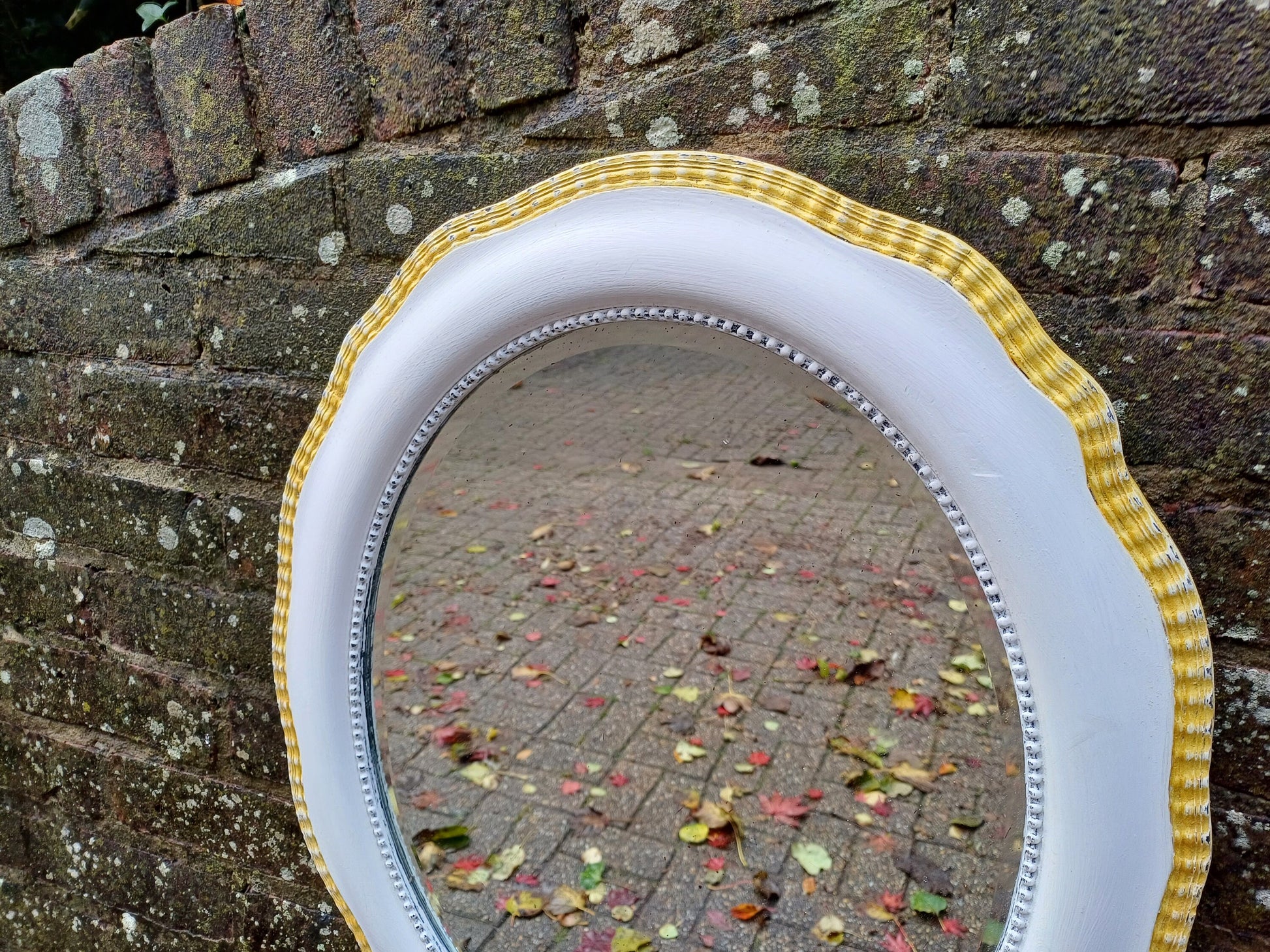 Vintage Painted Bespoke Wall Mirror in Farrow and Ball Wimborne White Gold Highlights.