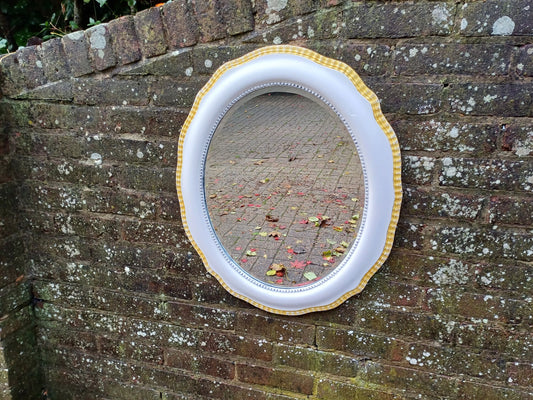Vintage Painted Bespoke Wall Mirror in Farrow and Ball Wimborne White Gold Highlights.