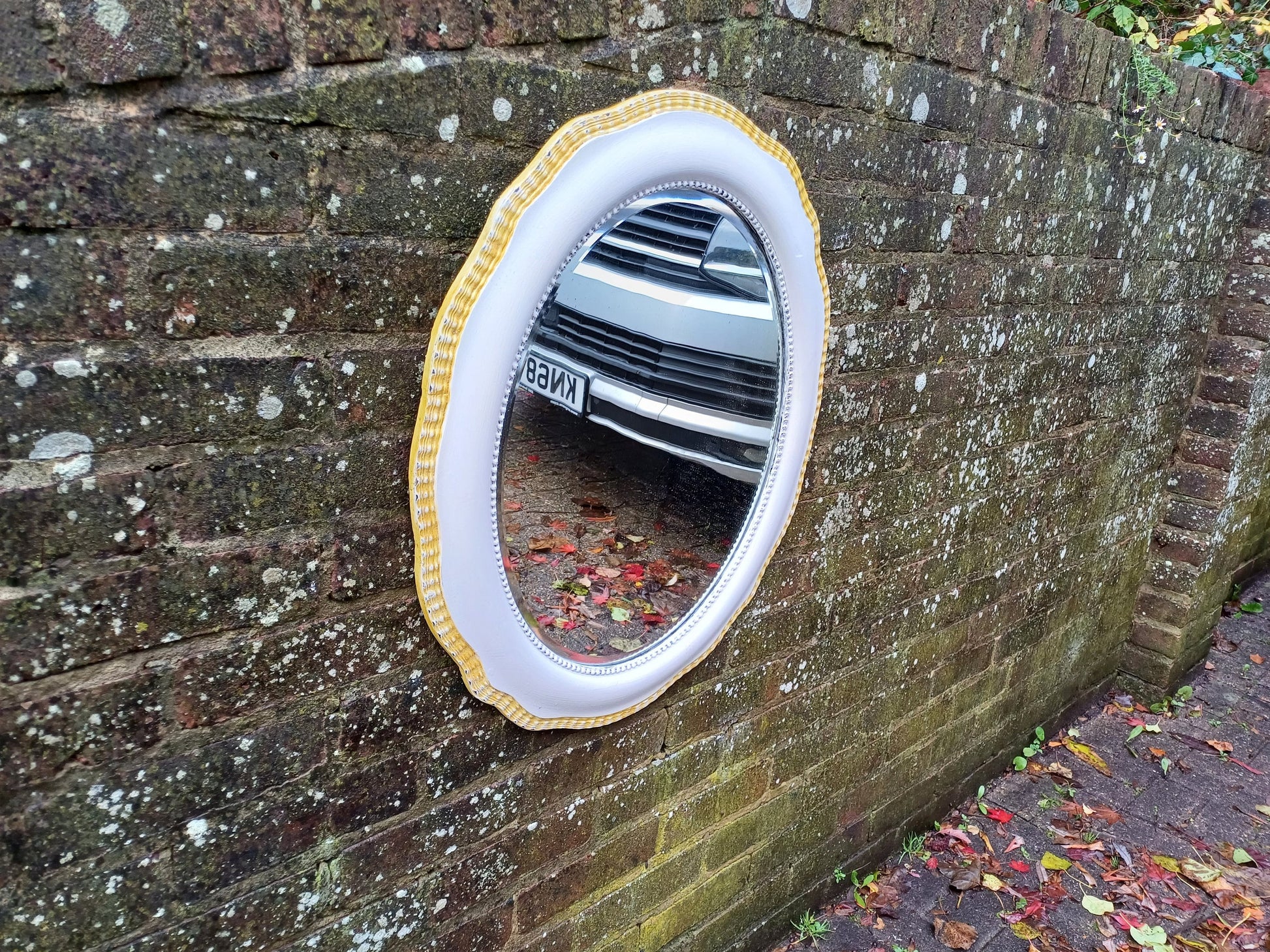 Vintage Painted Bespoke Wall Mirror in Farrow and Ball Wimborne White Gold Highlights.