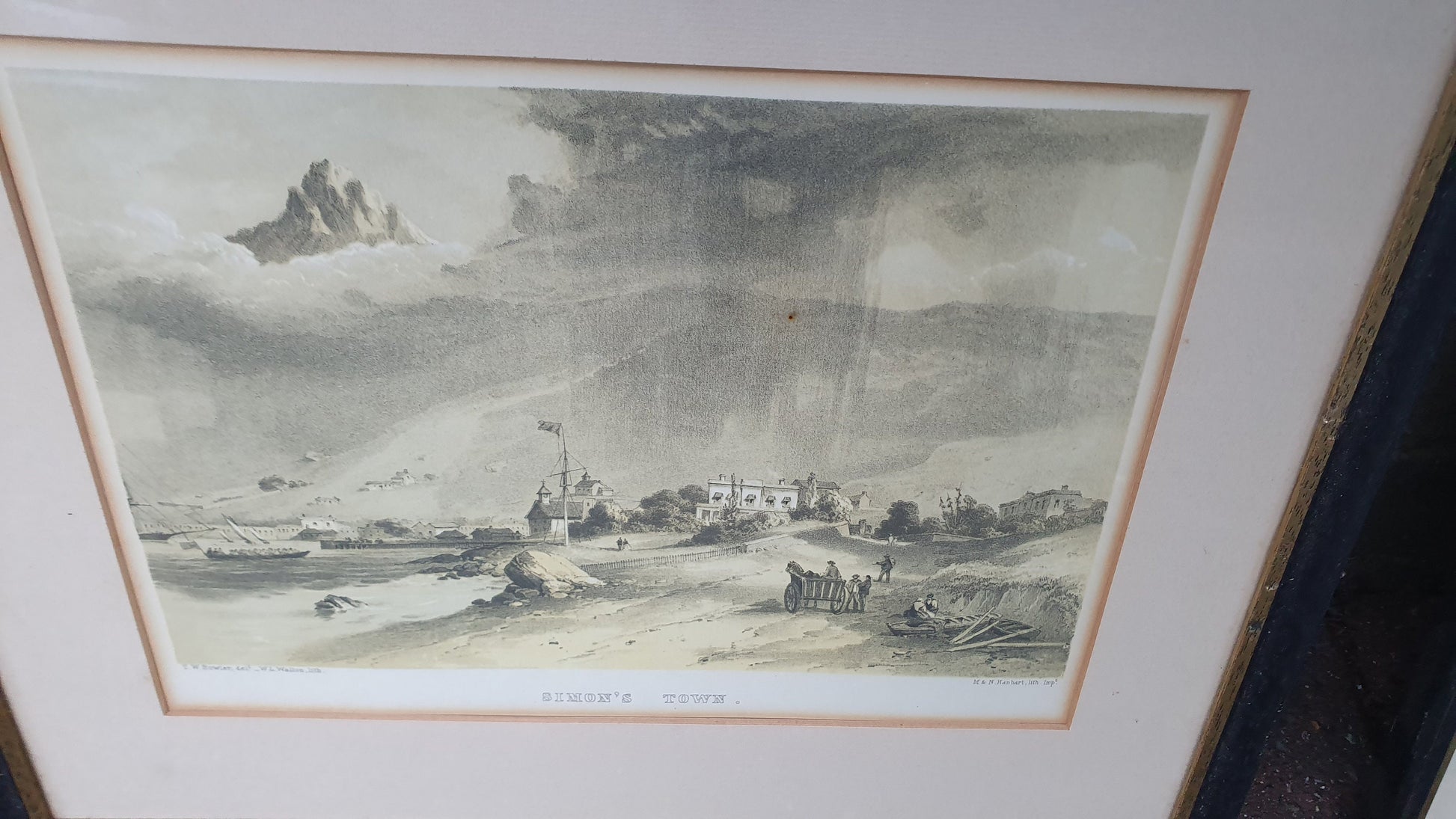 Trio Lithographic prints of TW Bowler paintings - Cape Town, mid 1800s (Simon's Town, The Government House, The Public Library and Museum)