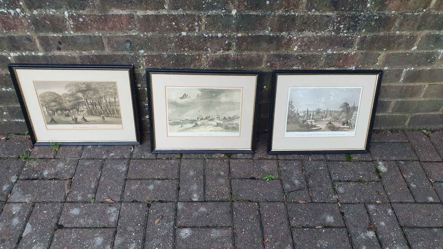 Trio Lithographic prints of TW Bowler paintings - Cape Town, mid 1800s (Simon's Town, The Government House, The Public Library and Museum)