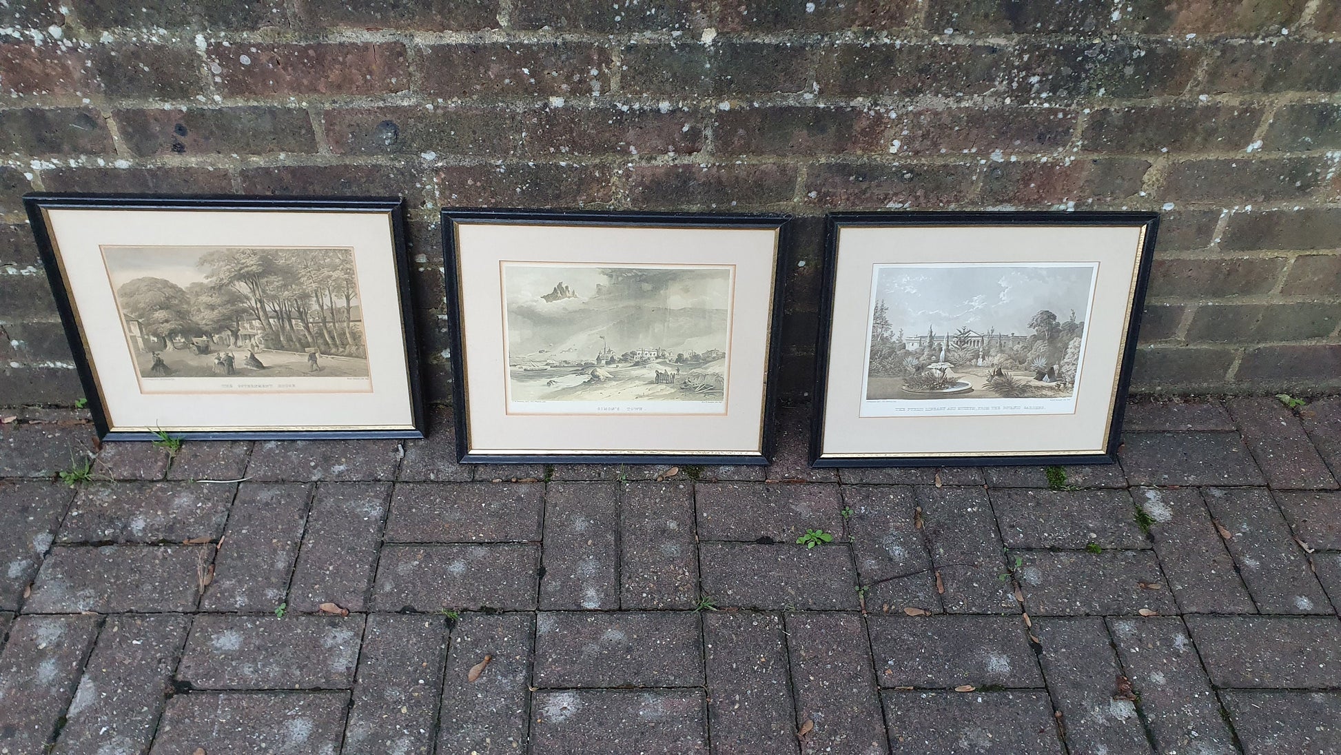 Trio Lithographic prints of TW Bowler paintings - Cape Town, mid 1800s (Simon's Town, The Government House, The Public Library and Museum)