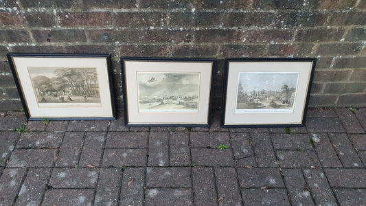 Trio Lithographic prints of TW Bowler paintings - Cape Town, mid 1800s (Simon's Town, The Government House, The Public Library and Museum)
