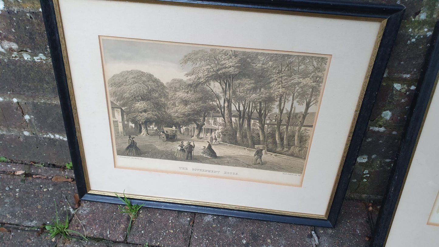 Trio Lithographic prints of TW Bowler paintings - Cape Town, mid 1800s (Simon's Town, The Government House, The Public Library and Museum)