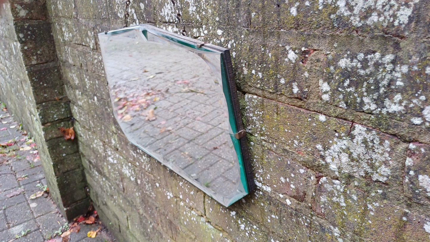 Unusual Frameless Vintage Retro Wall Mirror. Double Bevel.