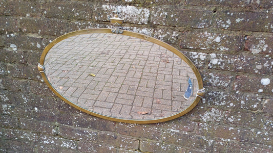 Vintage Oval Brass Mirror Urn Motif Early 20th Century Bevelled.