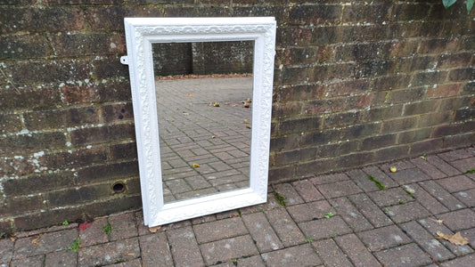 Large Vintage Victorian Painted Ornate Wall Mirror in Farrow and Ball Wimborne White.